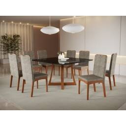 Mesa Anna 1.36 Negra + 4 Sillas Vivi Linho Jeans