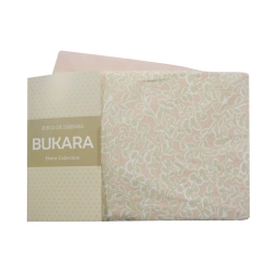 JUEGO DE SABANAS 2 PLAZAS BUKARA HOJAS ROSAS MICROFIBRA