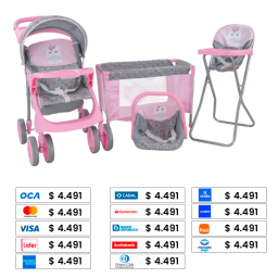 BEBESIT COCHE DE MU�ECAS 4 PIEZAS 4024RS UNICORNIO
